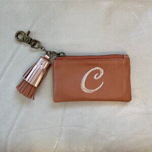 Anthropologie Miss Albright monogram C leather coin purse with zipper and tassle